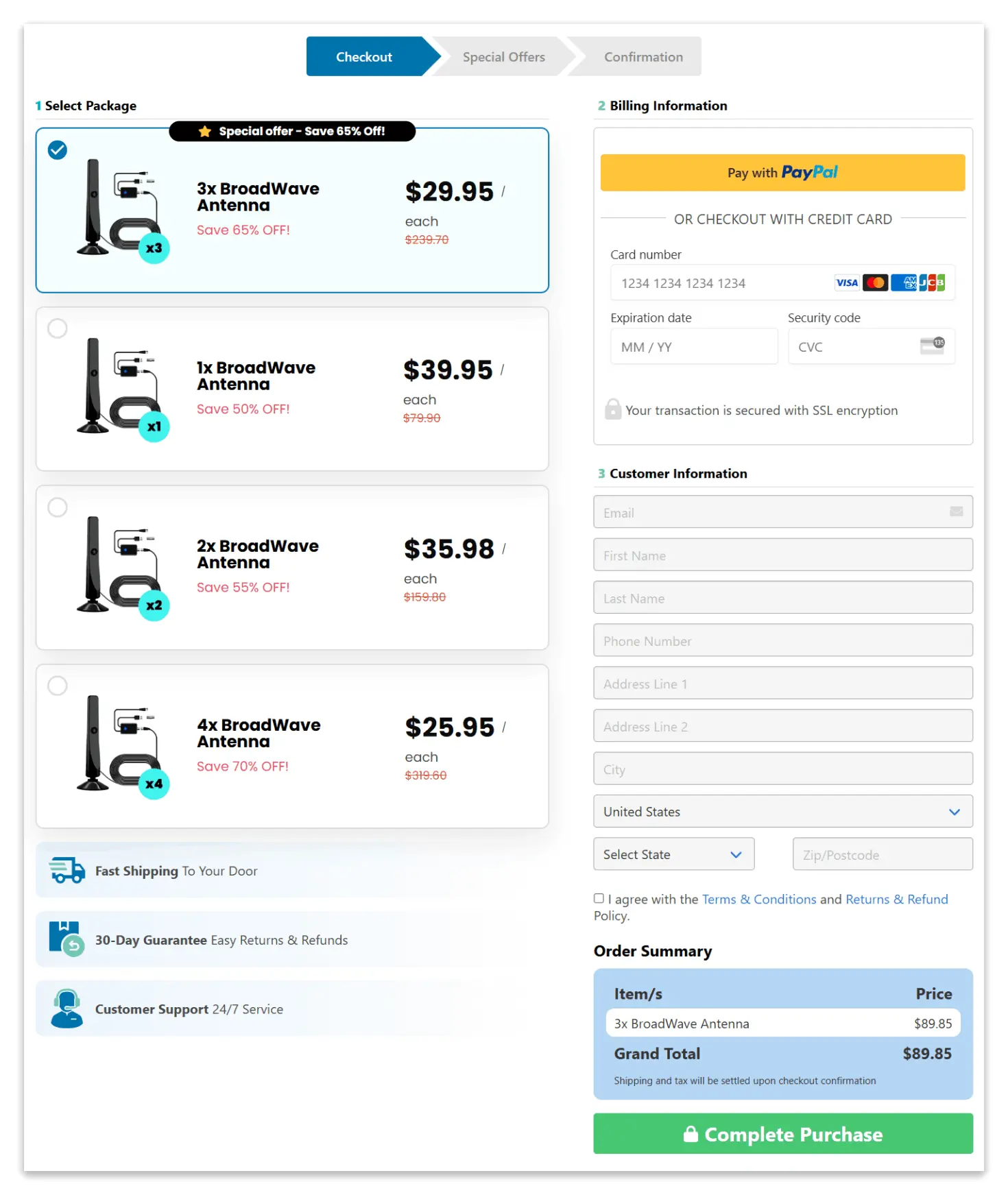 Broadwave antenna secure checkout page